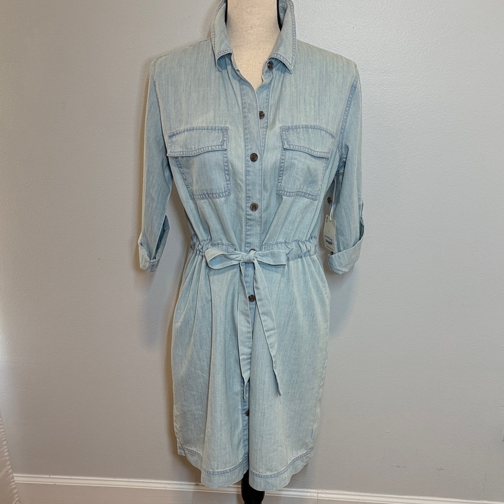 a.n.a Light Jean washed lightweight Blue Long Sleeve Dress